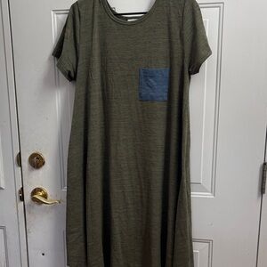 LuLaRoe Carly Olive Dress with Blue Pocket